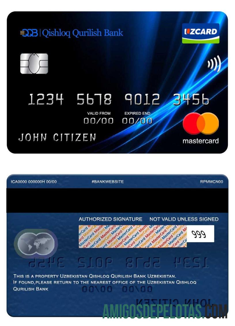 Mastercard do Banco de Construção Rural do Uzbequistão exemplo real